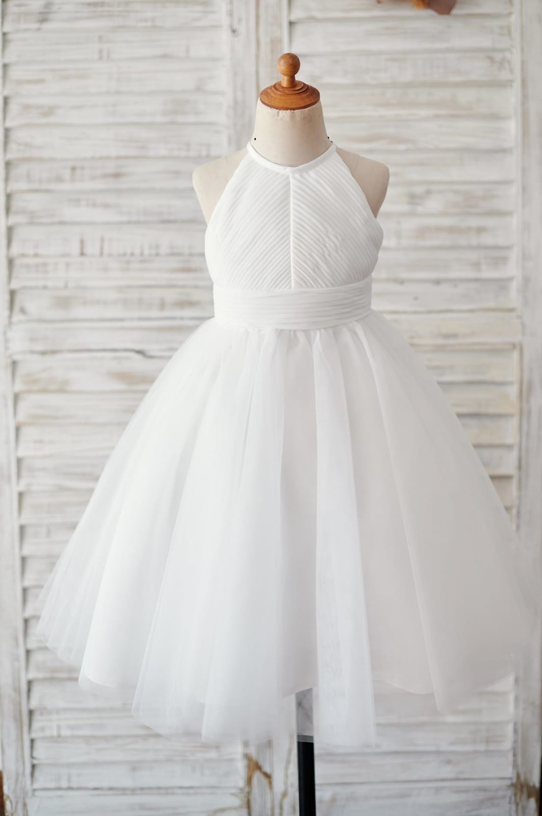 Ivory Chiffon Tulle Halter Neck Keyhole Back Wedding Flower